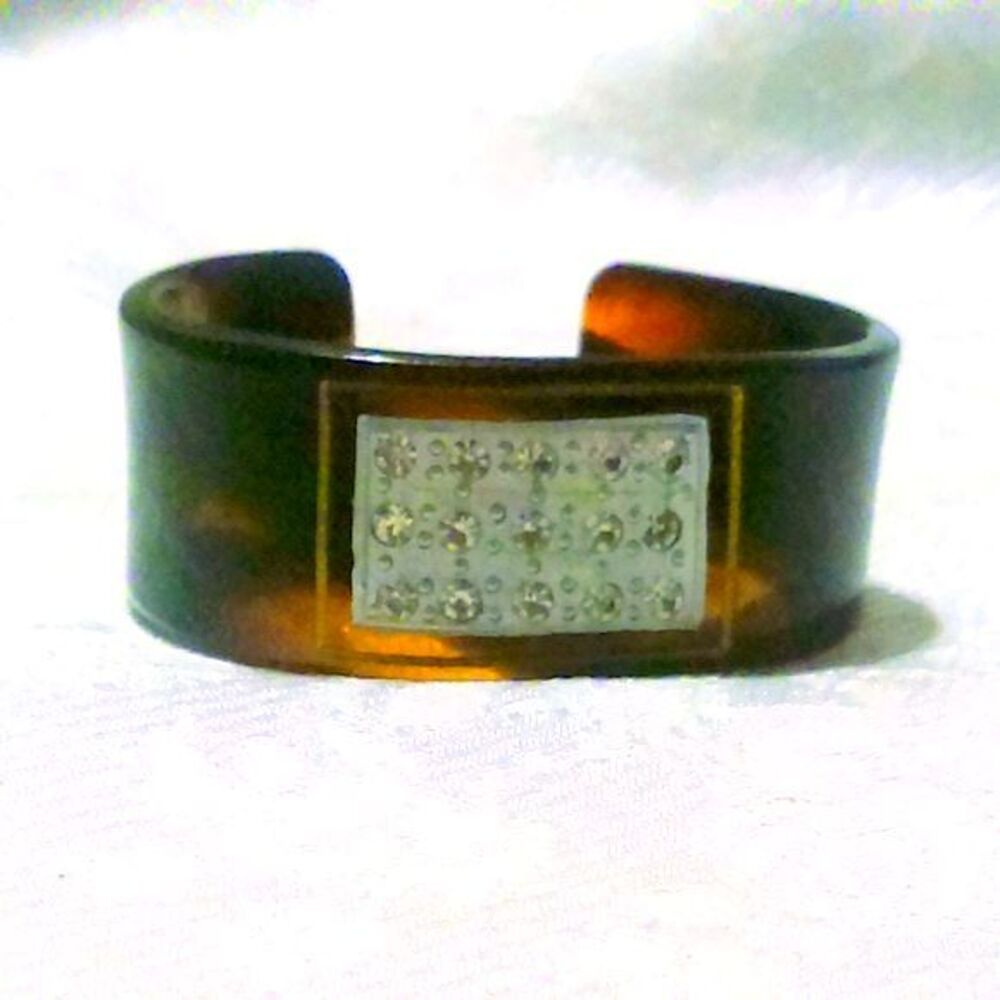 Faux Tortoise Shell Rhinestone Cuff Bracelet - Picture 3 of 7